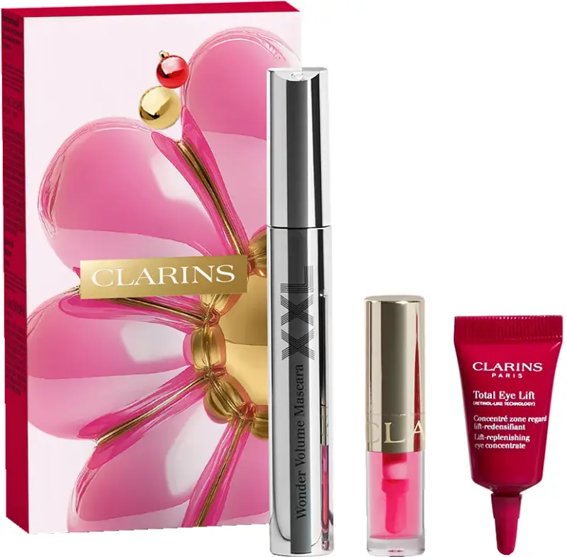 Clarins Wonder Volume XXL meigikomplekt – ripsmetušš, huuleõli ja silmahooldus – kinkekomplekti tootefoto